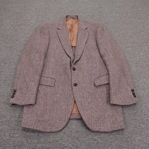 Harris Tweed Blazer Mens 42 Long Brown Check Wool Sport Coat Two Button USA